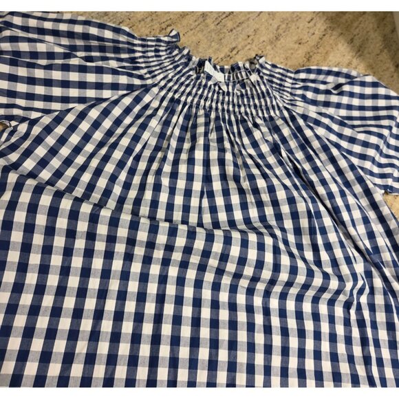 Lake Pajamas Size S Blue Gingham Check Cotton Smocked MIDI Dress Peplum Hem - Picture 8 of 13